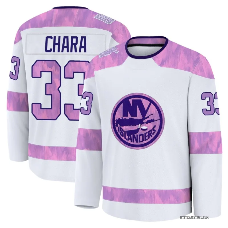 Youth Zdeno Chara New York Islanders 2024 Hockey Fights Cancer Practice Jersey White Premium Islanders Store